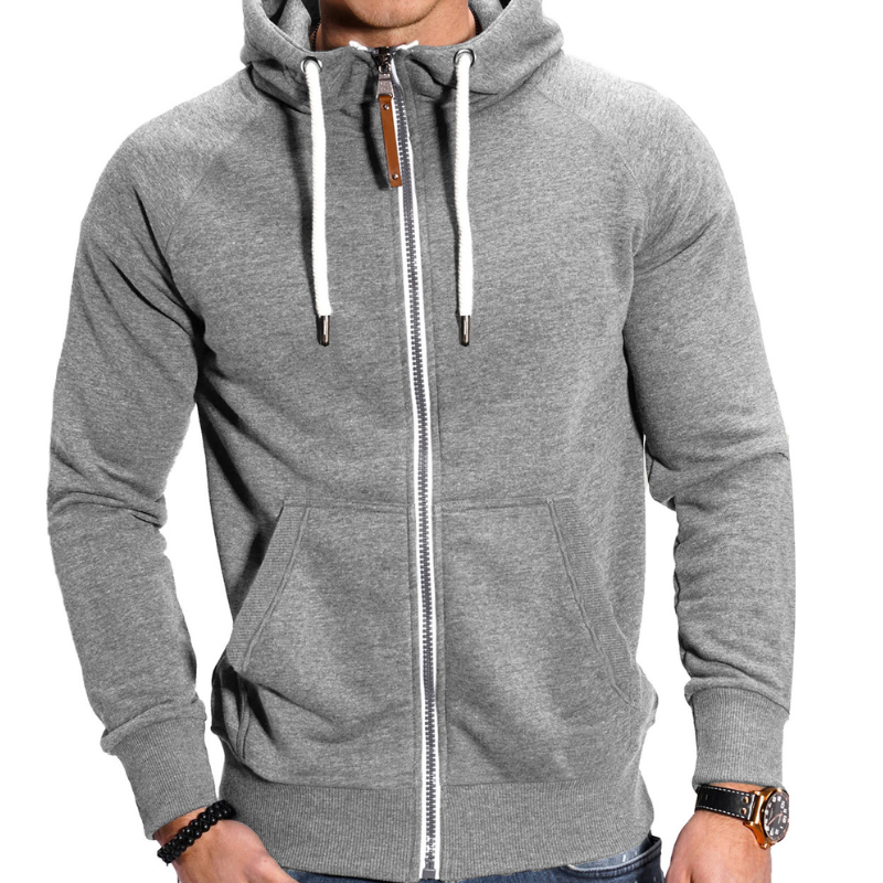 Herren Hoodie mit Reißverschluss im Sportstil - hellgrau1