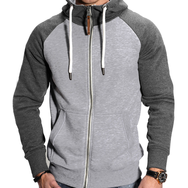 Herren Hoodie mit Reißverschluss im Sportstil - hellgrau