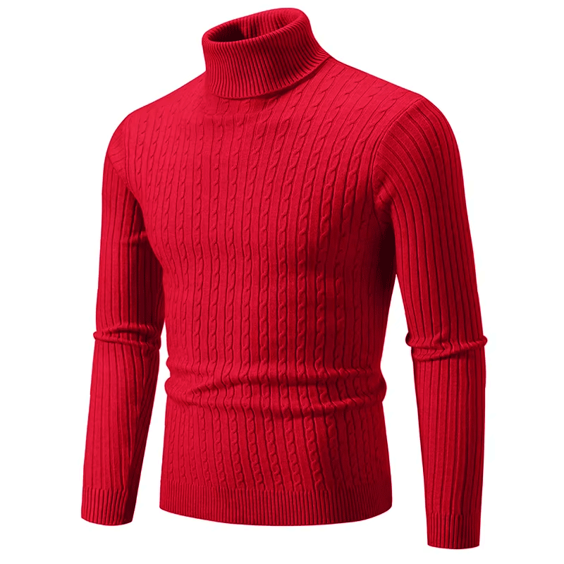 Herren Rollkragenpullover aus Strick mit Zopfmuster - rot