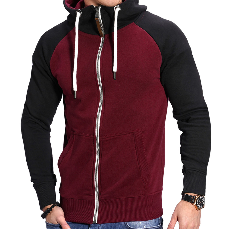 Herren Hoodie mit Reißverschluss im Sportstil - weinrot