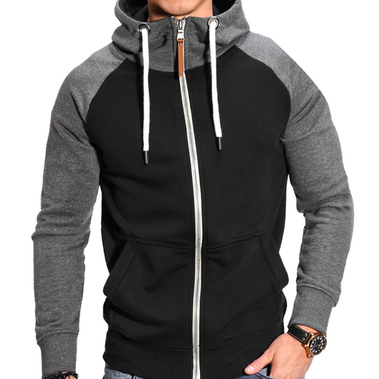 Herren Hoodie mit Reißverschluss im Sportstil - schwarz