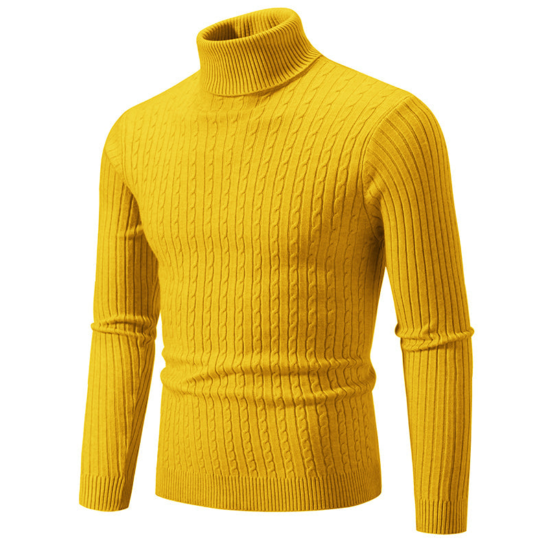 Herren Rollkragenpullover aus Strick mit Zopfmuster - gelb