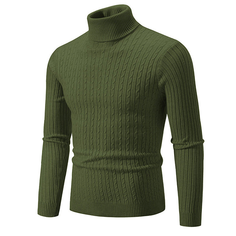 Herren Rollkragenpullover aus Strick mit Zopfmuster - grün
