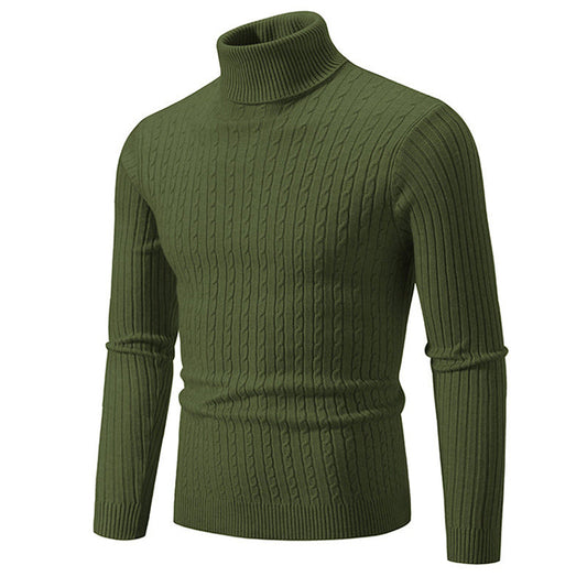Herren Rollkragenpullover aus Strick mit Zopfmuster - grün