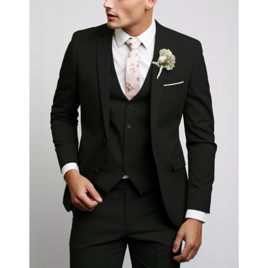 Herren Anzug dreiteilig mit Slim Fit - schwarz
