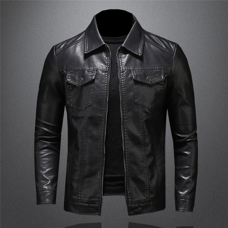 Herren Lederjacke in schlanker Passform - schwarz