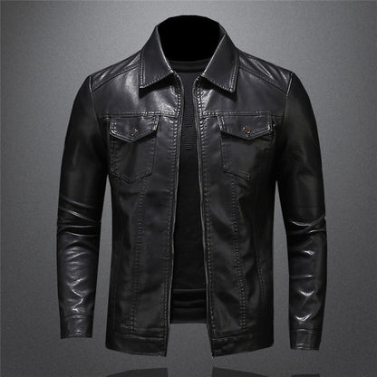 Herren Lederjacke in schlanker Passform - schwarz