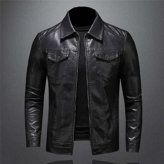 Herren Lederjacke in schlanker Passform - schwarz