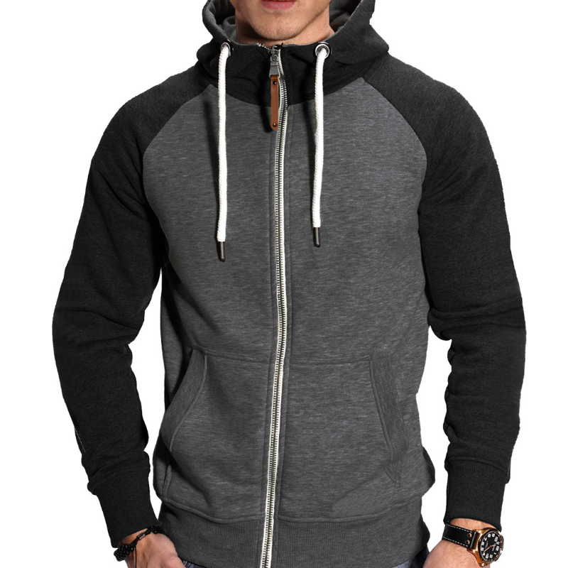 Herren Hoodie mit Reißverschluss im Sportstil - dunkelgrau