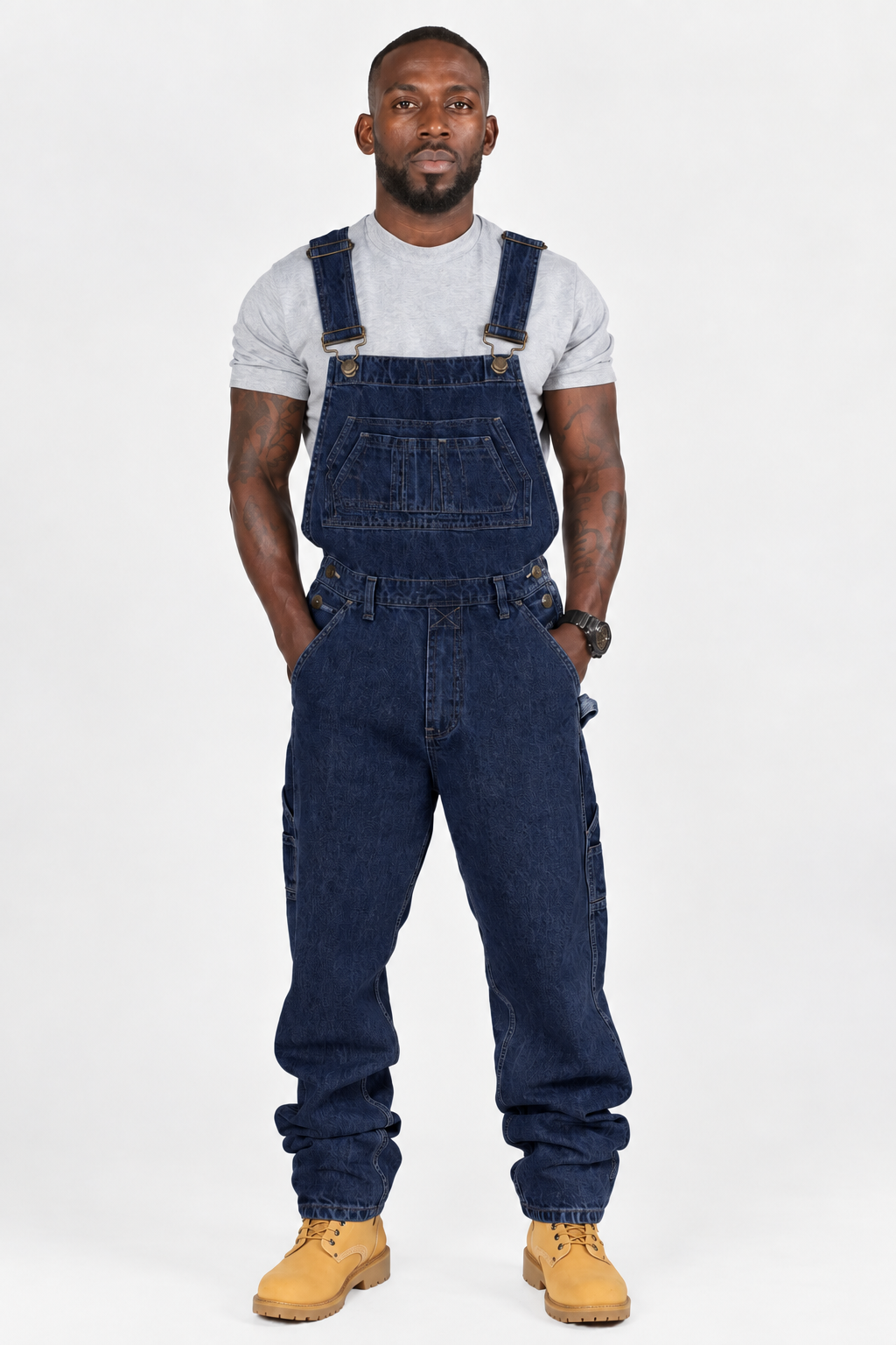 Herren Denim Overall im geraden Schnitt mit Taschen - dunkel-blau