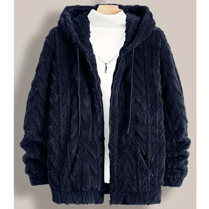 Winterjacke Herren im Cardigan-Design mit Kapuze - blau