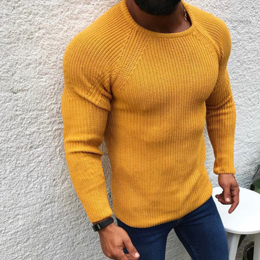 Herren Strickpullover mit Slim Fit Schnitt - gelb