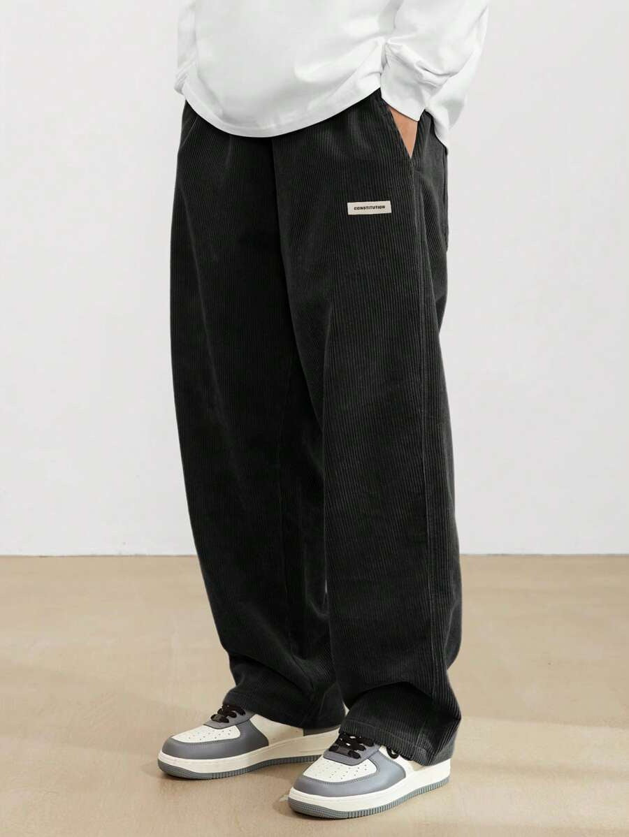 Cordhose Herren mit weitem Schnitt - schwarz