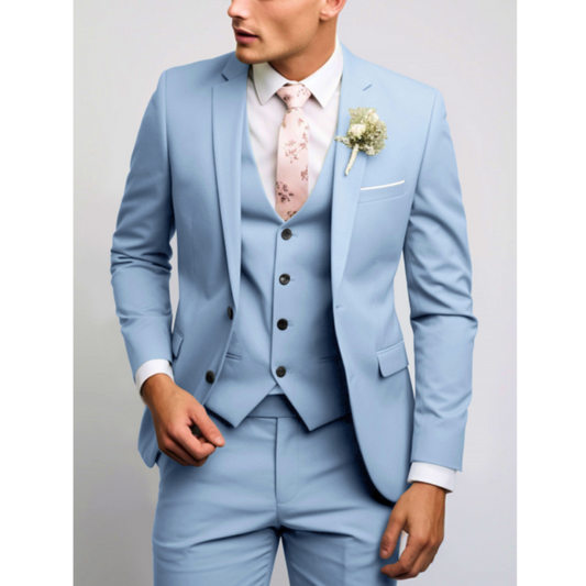 Herren Anzug dreiteilig mit Slim Fit - hellblau