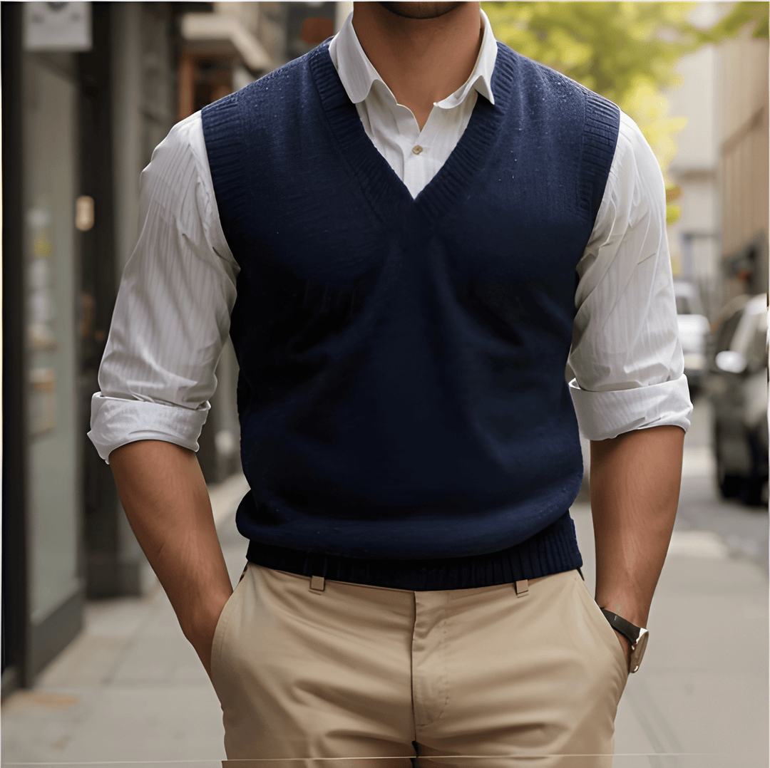 Herren Pullover mit V-Ausschnitt - blauw