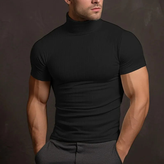 Hemd Herren mit engem Rollkragen und Kurzarm - schwarz