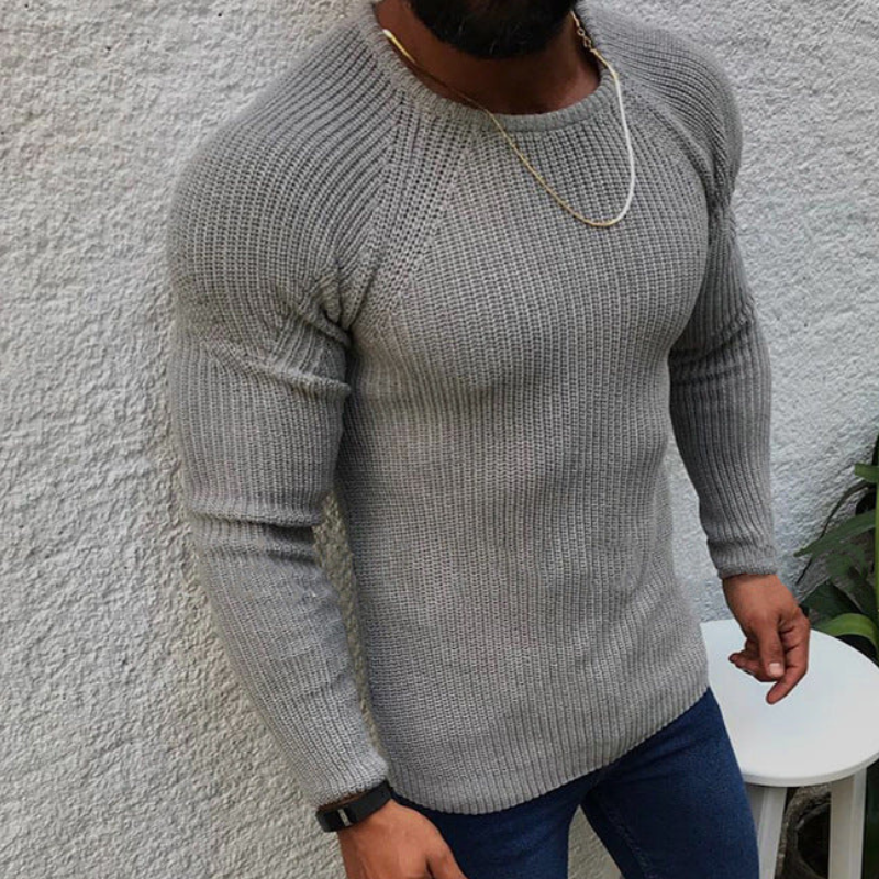 Herren Strickpullover mit Slim Fit Schnitt - grau