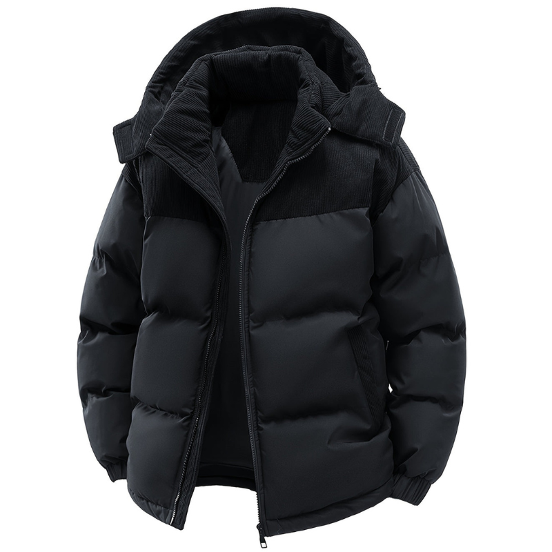 Herren Outdoorjacke mit gefütterter Kapuze - schwarz