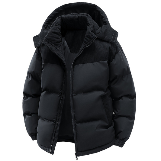 Herren Outdoorjacke mit gefütterter Kapuze - schwarz
