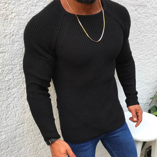 Herren Strickpullover mit Slim Fit Schnitt - schwarz