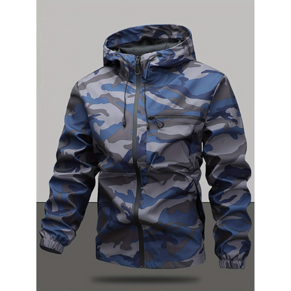 Herren Winterjacke mit Kapuze und Langarm - camouflage-blau