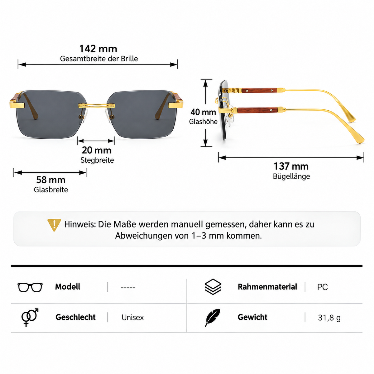 Herren Sonnenbrille | Retro Streetwear | Eckig | Metallrahmen