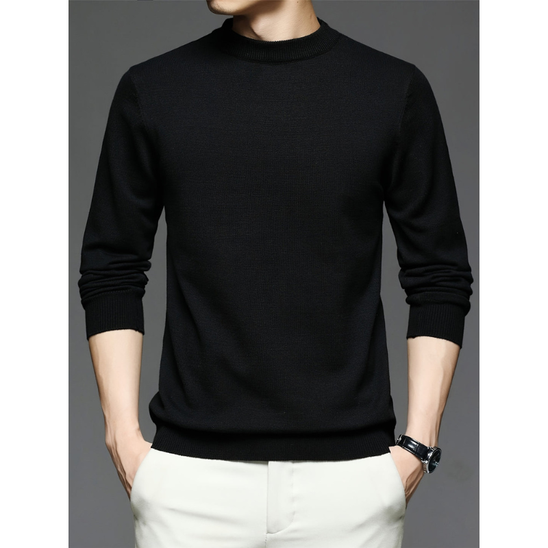 Herren Strickpullover mit Rundhals und Langarm - schwarz