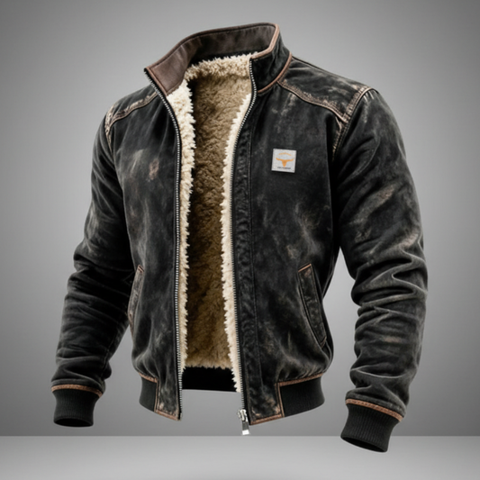 Winterjacke Herren im Vintage Look gefüttert - schwarz