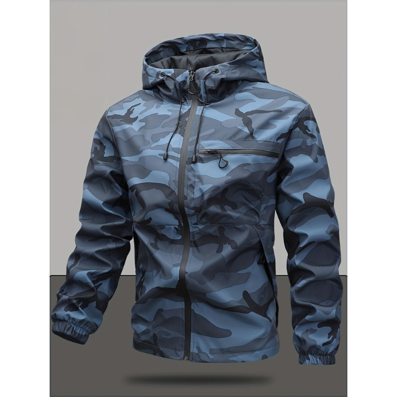 Herren Winterjacke mit Kapuze und Langarm - camouflage-grau