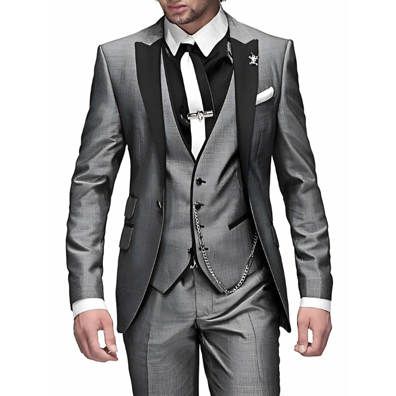 Herren Anzug Set mit Sakko und Hose - grau