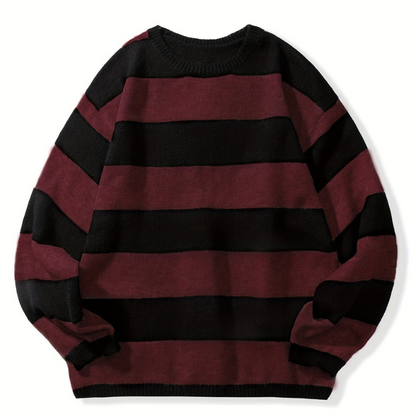 Herren Pullover mit Retro Streifen und Rundhals - rot