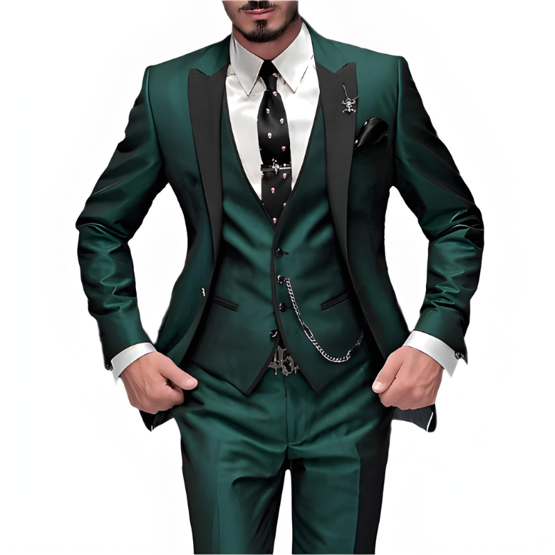Herren Anzug Set mit Sakko und Hose - dunkelgrün