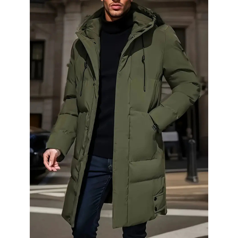 Herren Daunenjacke in langer Form - armeegrün