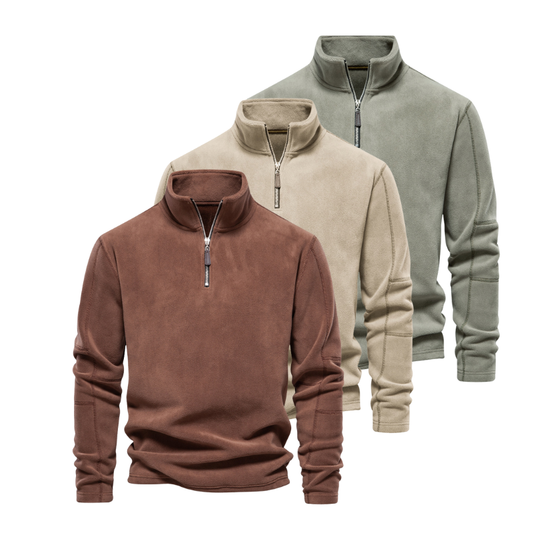 Herren Pullover mit Halb-Zip im Outdoor-Stil - grün-braun-beige