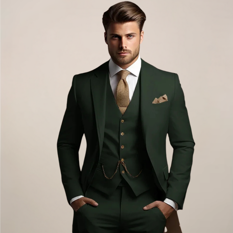 Herren Set Dreiteiliger Slim Fit Anzug - grün