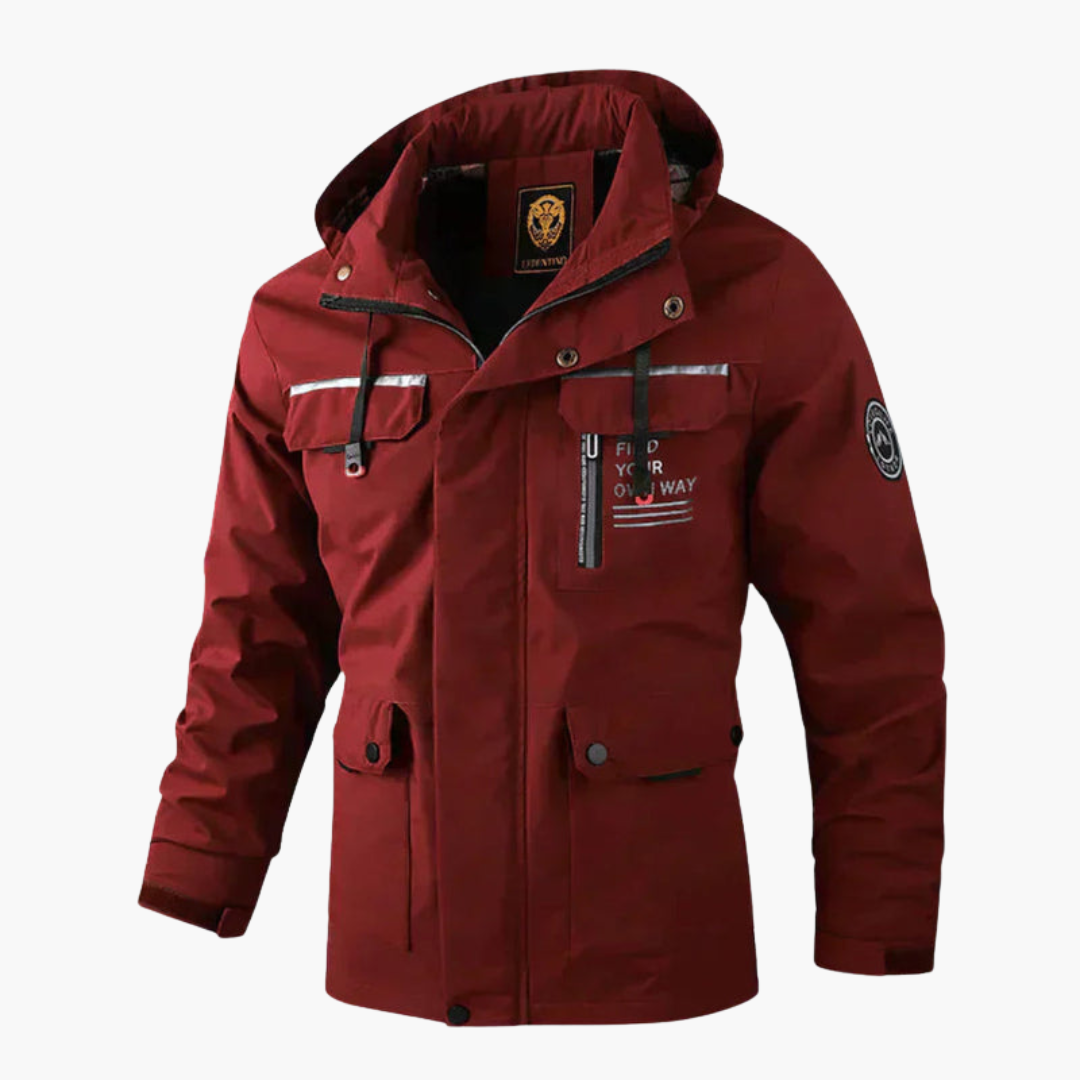 Herren Winterjacke mit gefütterter Kapuze - rot