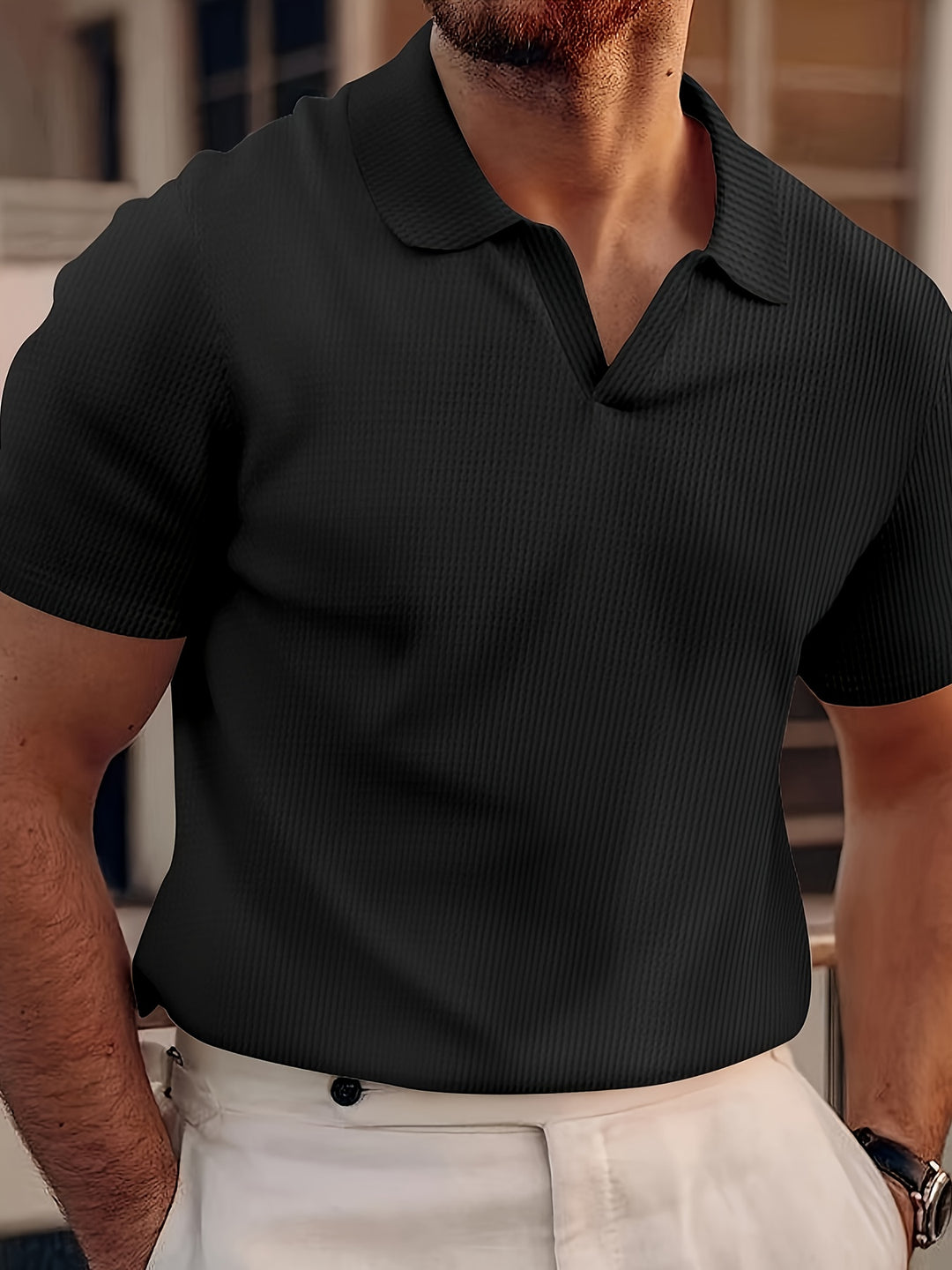 Herren Polo mit Kragen und Knopfleiste - schwarz