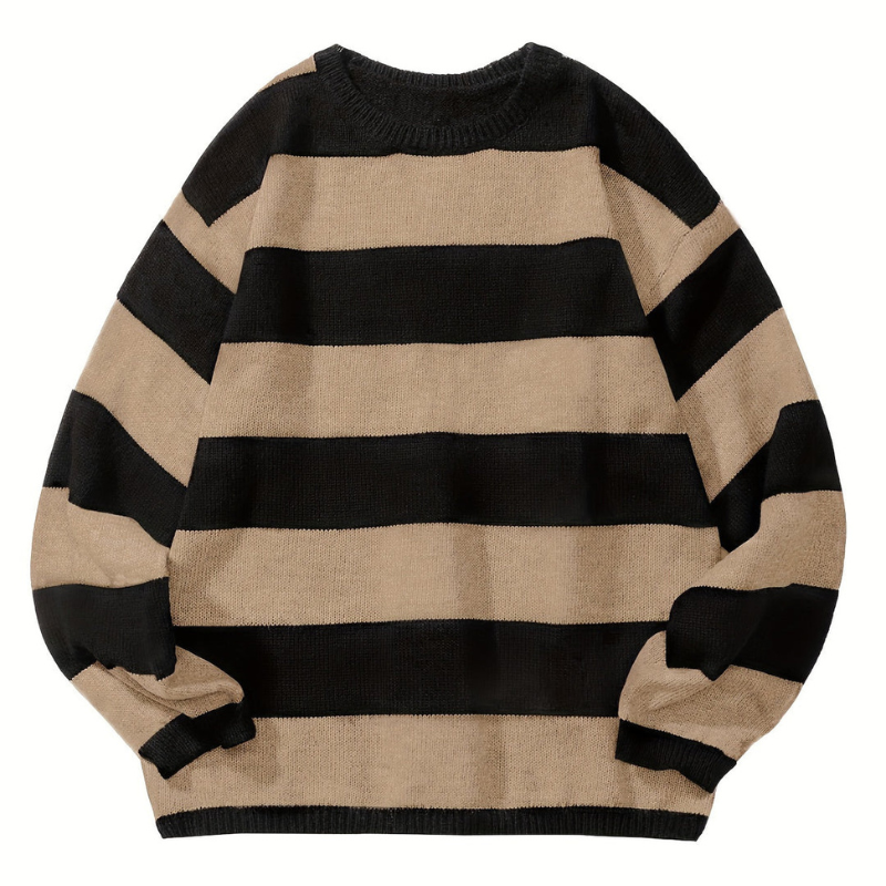 Herren Pullover mit Retro Streifen und Rundhals - weizen