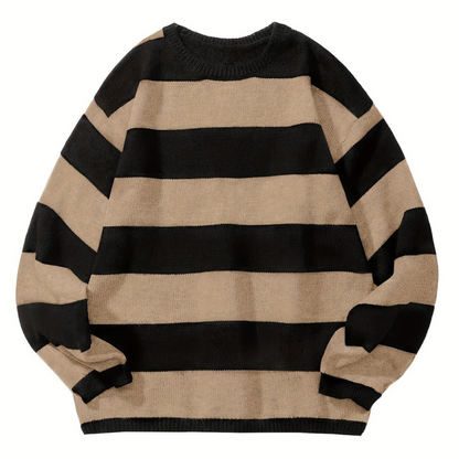 Herren Pullover mit Retro Streifen und Rundhals - weizen