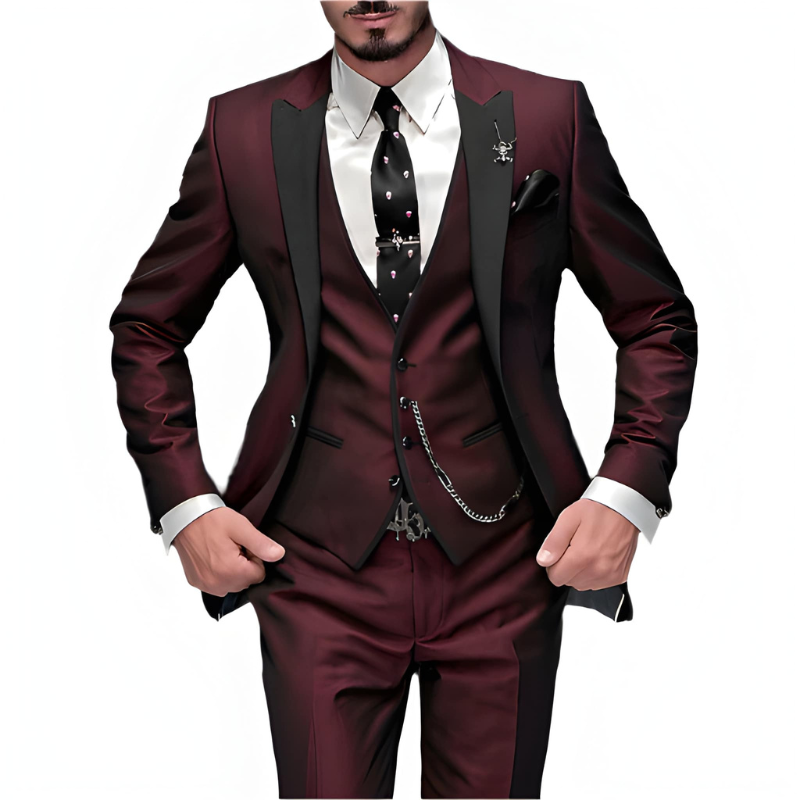Herren Anzug Set mit Sakko und Hose - burgunderrot