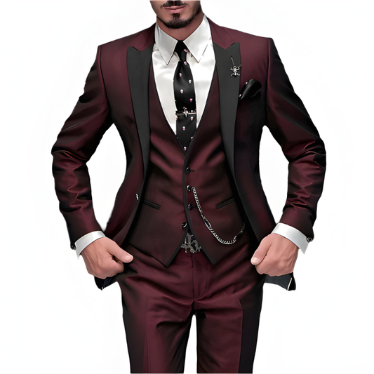 Herren Anzug Set mit Sakko und Hose - burgunderrot