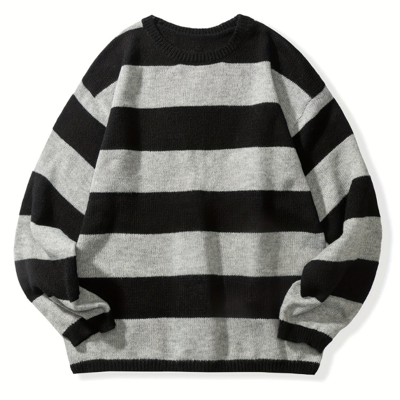 Herren Pullover mit Retro Streifen und Rundhals - grau