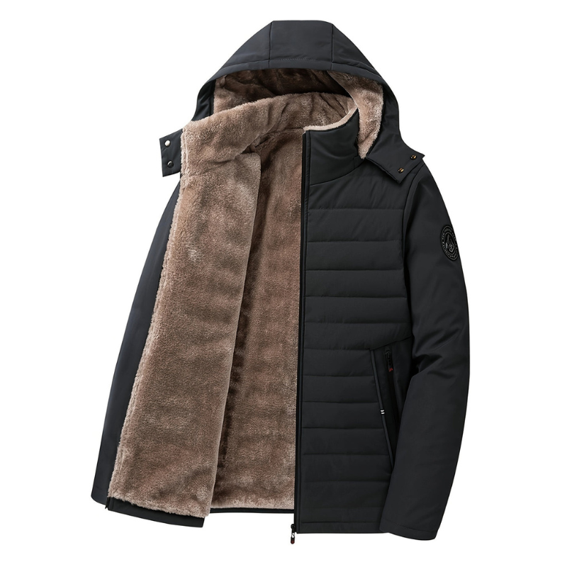 Herren Daunenjacke mit Kapuze - schwarz
