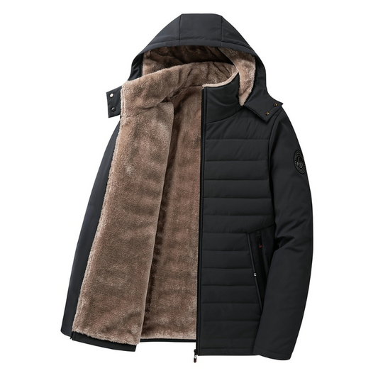 Herren Daunenjacke mit Kapuze - schwarz