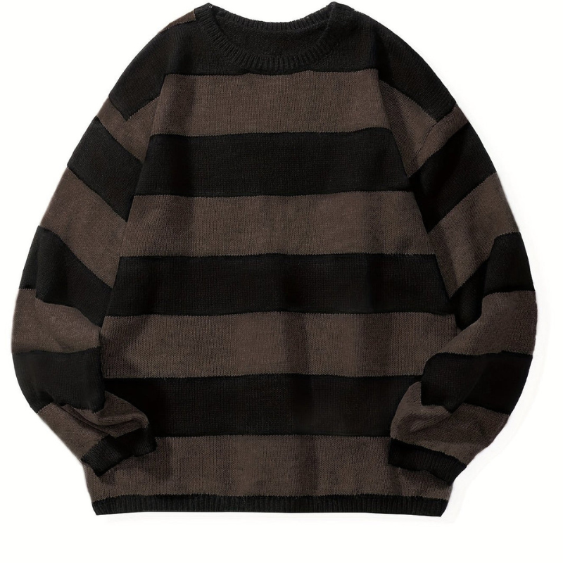 Herren Pullover mit Retro Streifen und Rundhals - braun