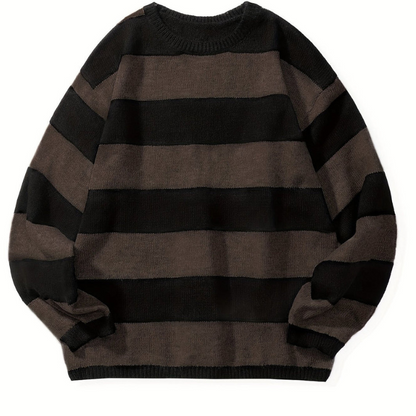 Herren Pullover mit Retro Streifen und Rundhals - braun