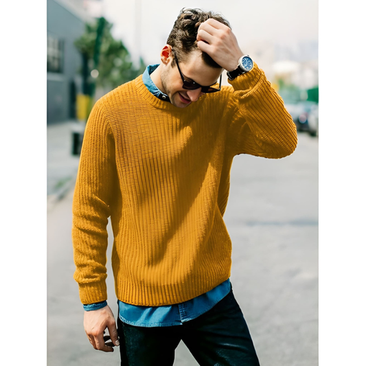 Herren Pullover aus gerippter Strickware - gelb