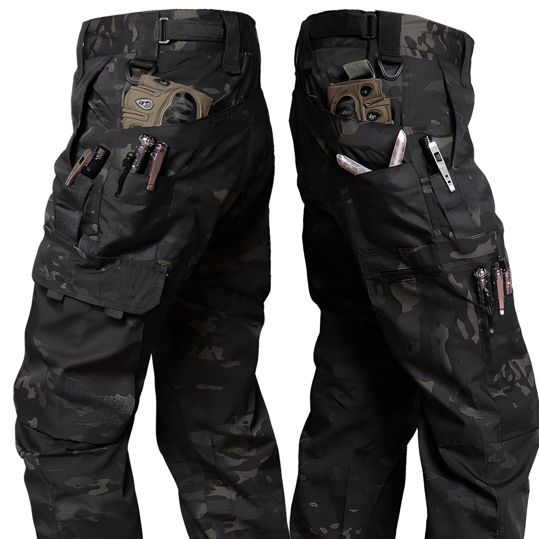 Herren Arbeitshose mit Cargotaschen im Outdoor-Stil - camo-schwarz