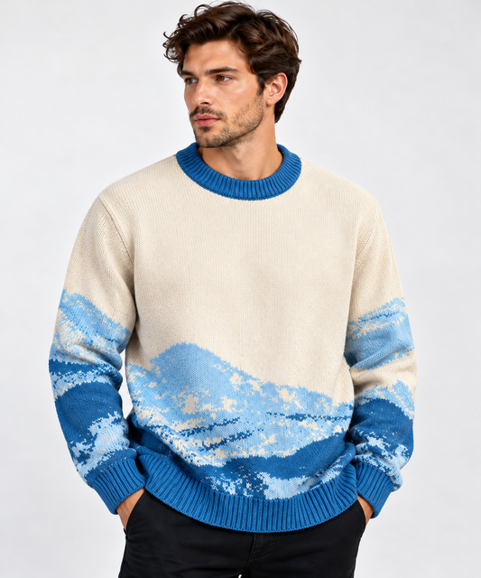 Pullover Herren | Rundhals mit Bergmotiv | Stilvoll Herren Pulli
