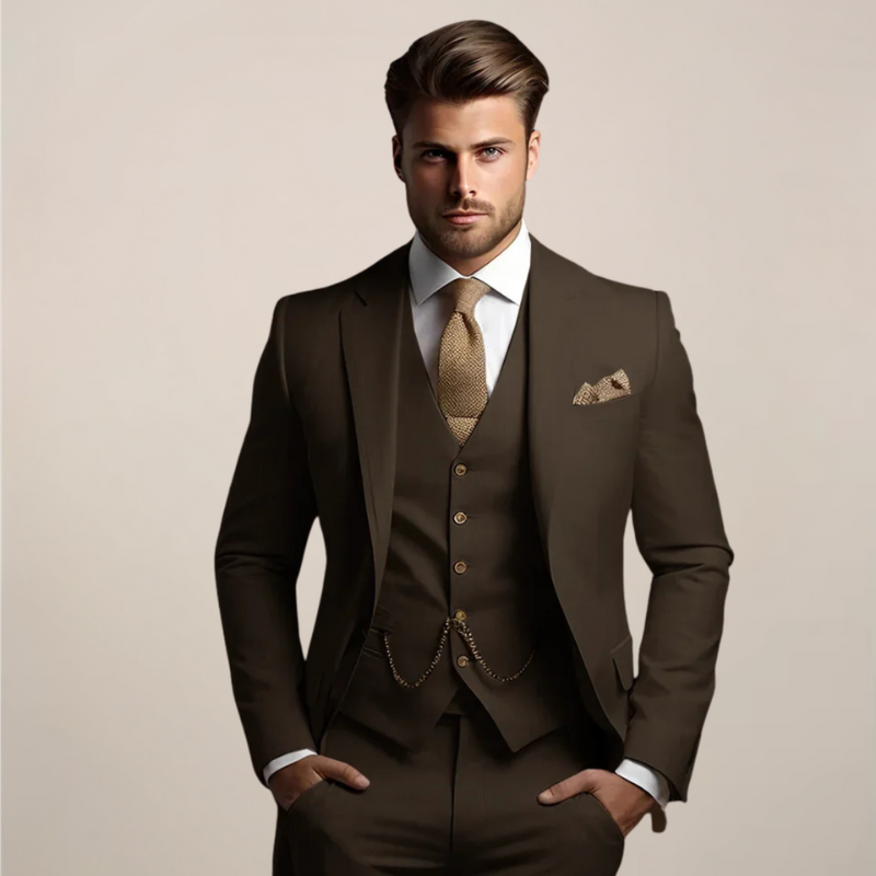 Herren Set Dreiteiliger Slim Fit Anzug - kaffee
